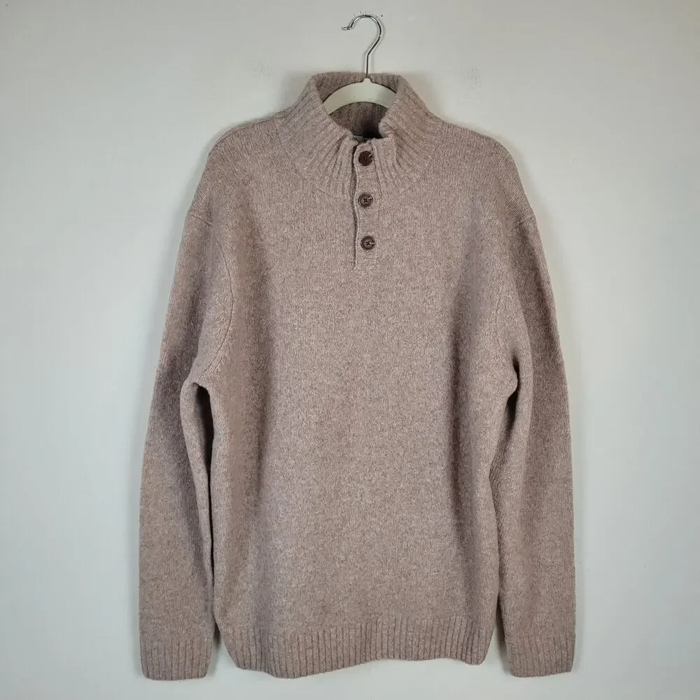 Collars & Co. Sweater 2XL Beige Camel Wool Blend Balmoral Three Button Pullover‎